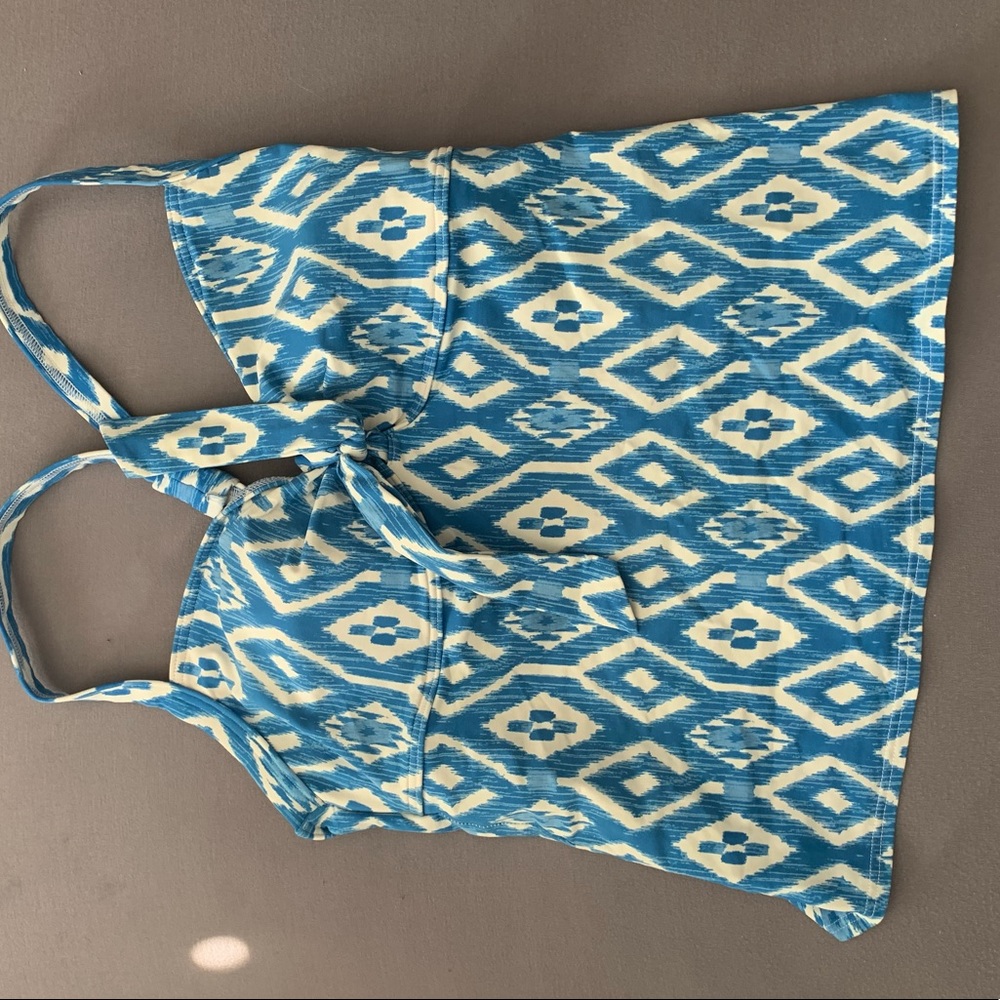 Blue and white swim suit top